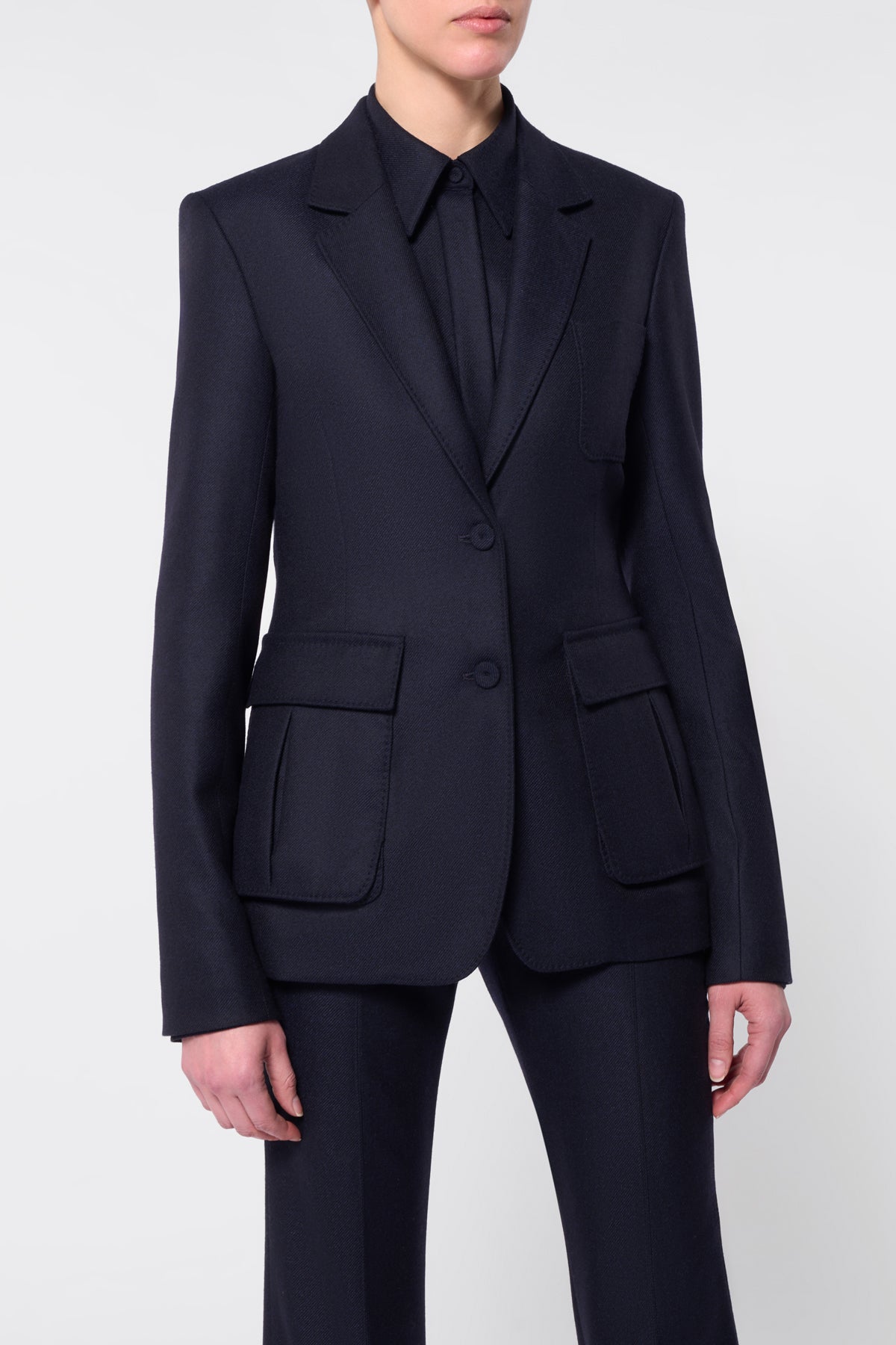 Louisa Blazer in Dark Navy Virgin Wool Cashmere Flannel