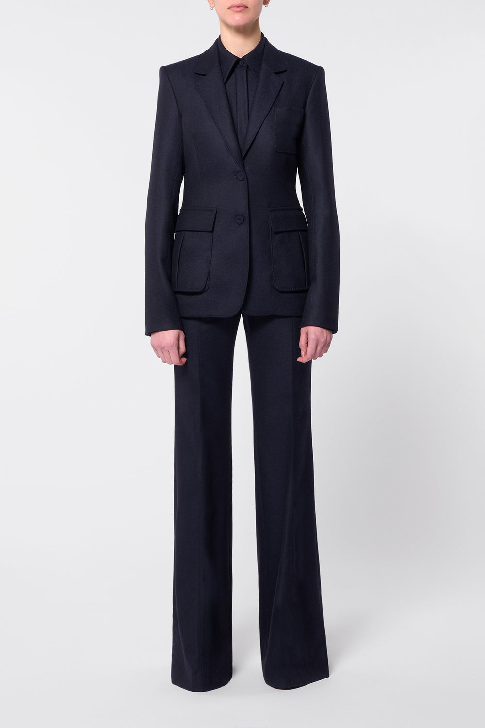 Louisa Blazer in Dark Navy Virgin Wool Cashmere Flannel Louisa Blazer in Dark Navy Virgin Wool Cashmere Flannel