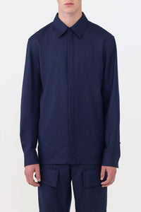 Abbe Shirt in Navy Virgin Wool Cashmere