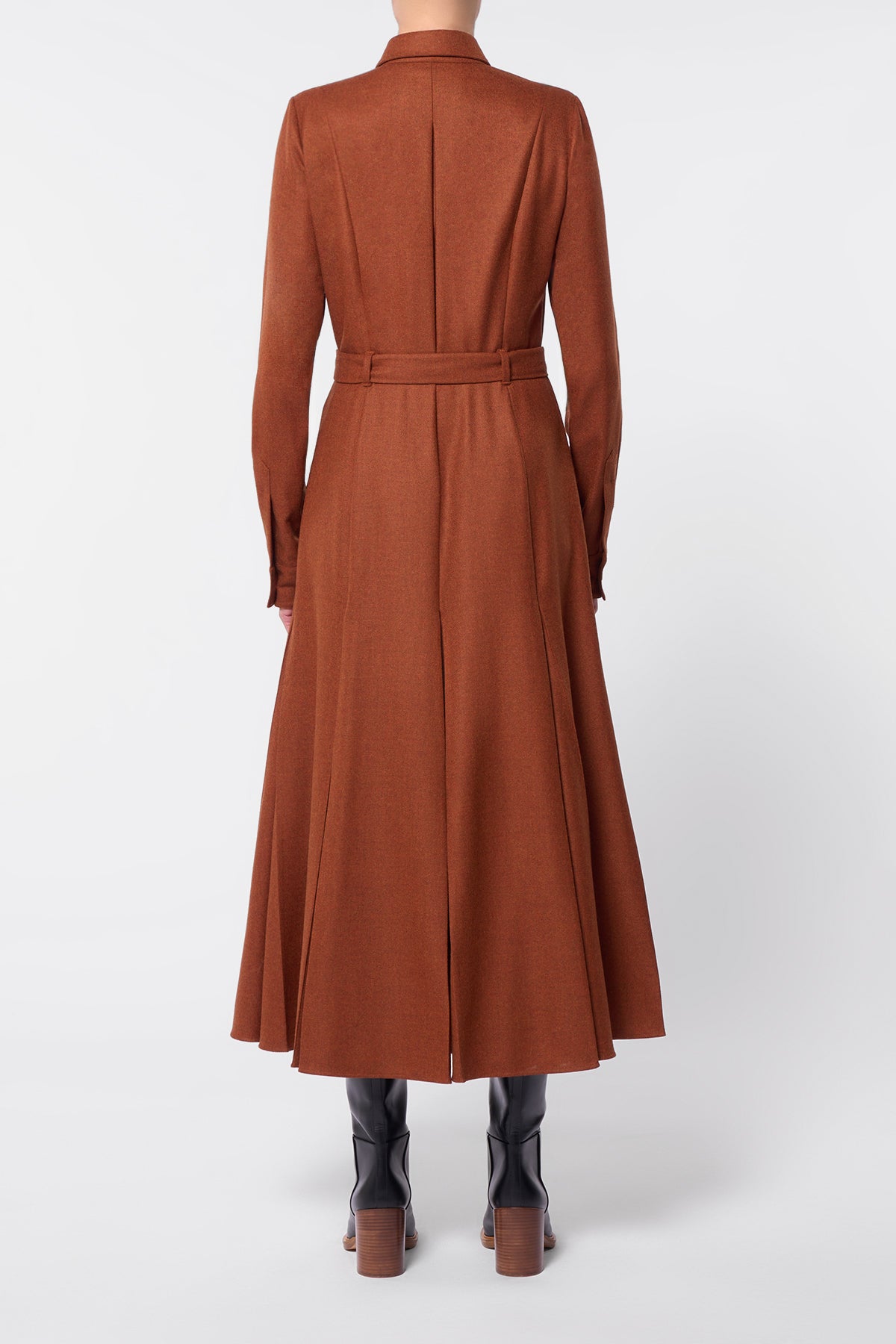 Roe Maxi Shirtdress in Rust Melange Virgin Wool Cashmere Flannel