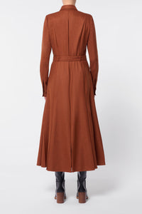 Roe Maxi Shirtdress in Rust Melange Virgin Wool Cashmere Flannel