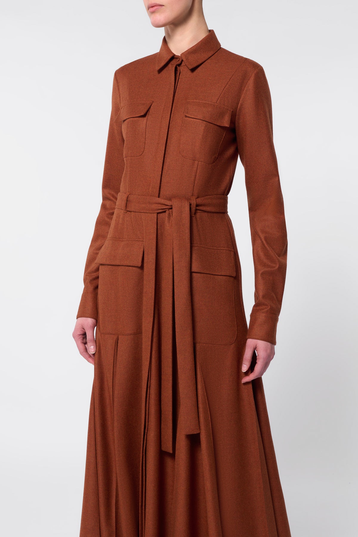 Roe Maxi Shirtdress in Rust Melange Virgin Wool Cashmere Flannel