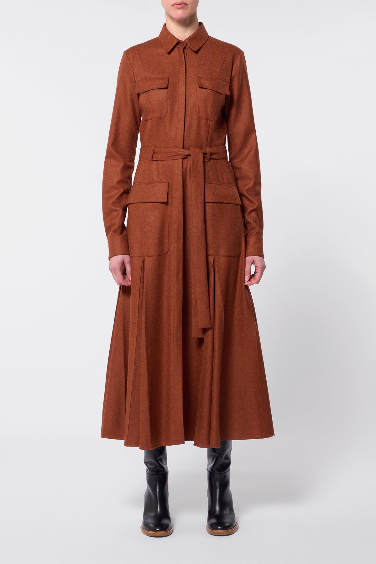 Roe Shirtdress in Rust Melange Virgin Wool Cashmere Flannel