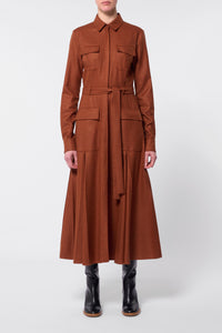 Roe Maxi Shirtdress in Rust Melange Virgin Wool Cashmere Flannel