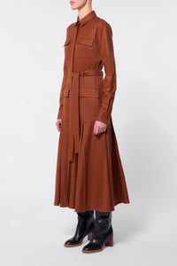 Roe Maxi Shirtdress in Rust Melange Virgin Wool Cashmere Flannel