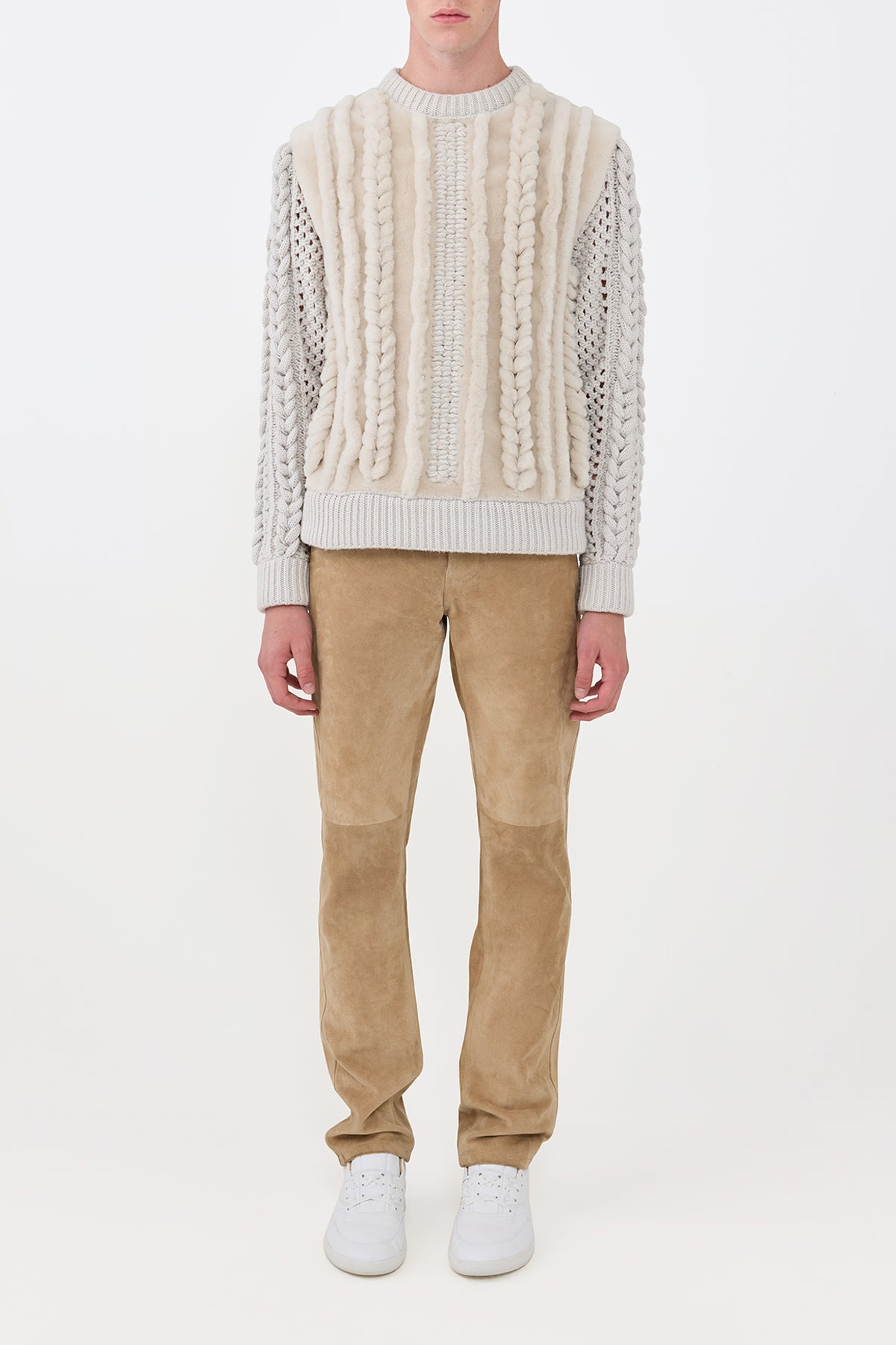 Talus Knit Pullover in Ivory Cashmere & Shearling