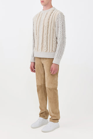 Camel Suede Anthony Pants Styled Look - Side Profile | Gabriela Hearst