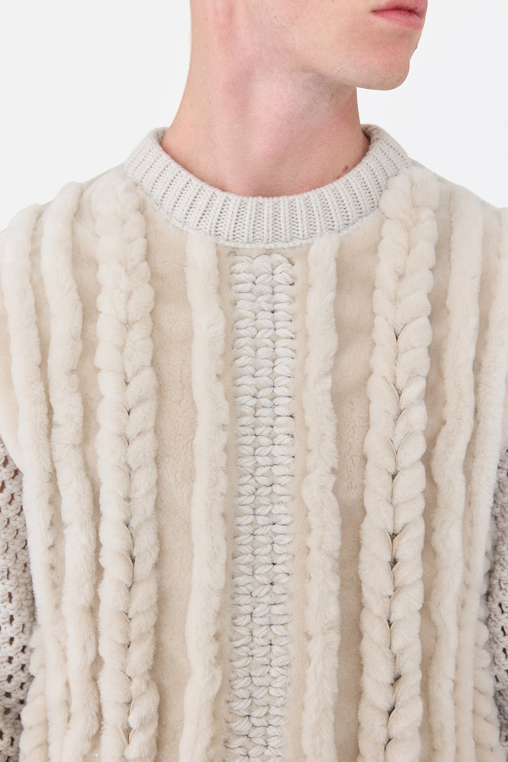 Talus Knit Pullover in Ivory Cashmere & Shearling