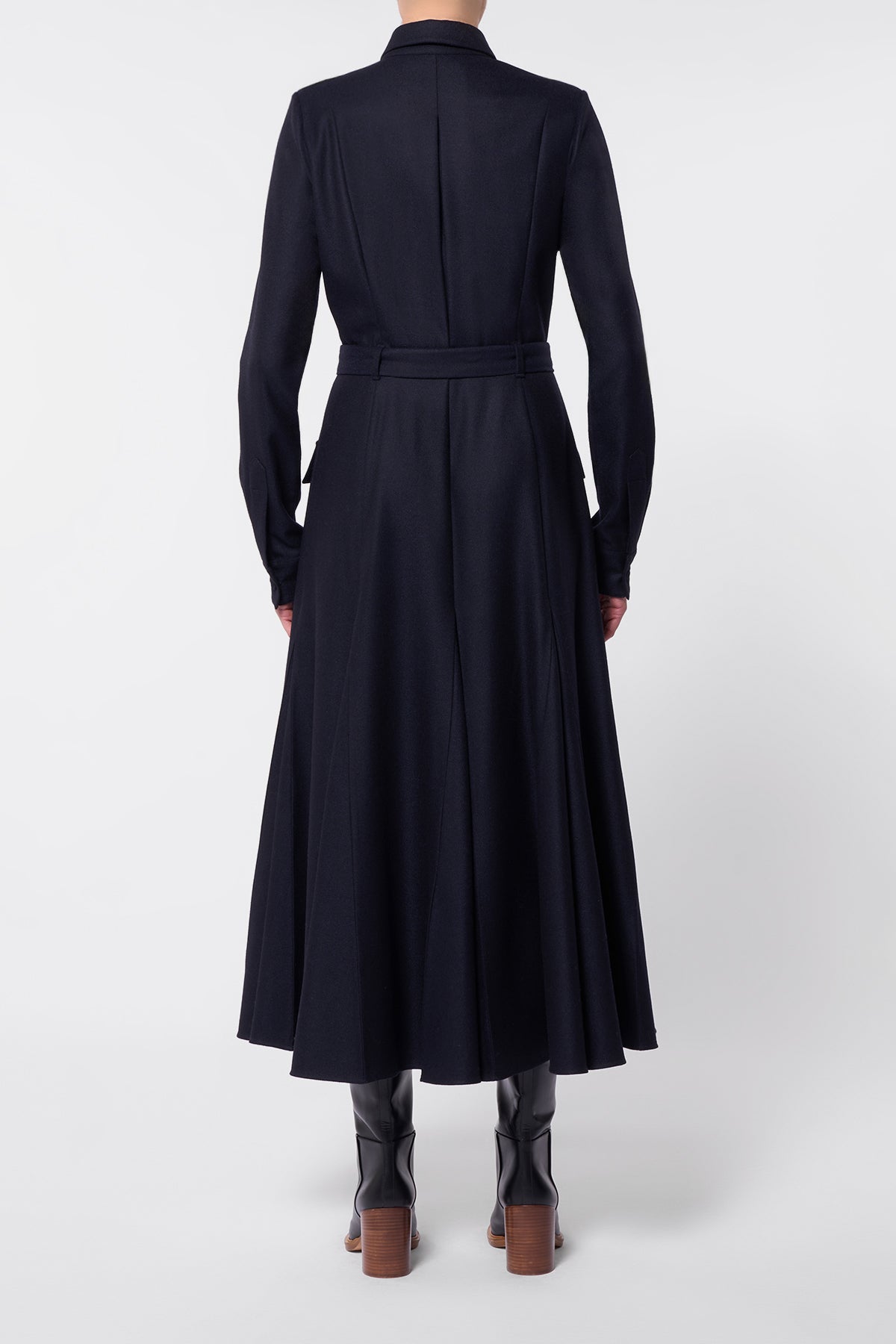 Roe Shirtdress in Dark Navy Virgin Wool Cashmere Flannel