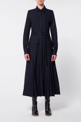 Roe Shirtdress in Dark Navy Virgin Wool Cashmere Flannel