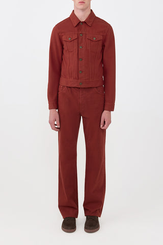 Burnt Sienna Recycled Denim Barry Trucker Jacket Complete Look - Front View | Gabriela Hearst