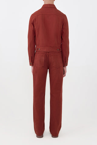 Burnt Sienna Recycled Denim Barry Trucker Jacket Complete Look - Back View | Gabriela Hearst
