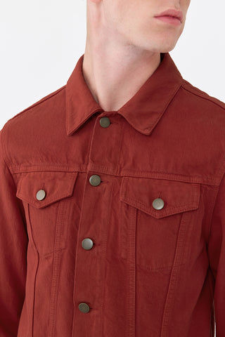 Burnt Sienna Recycled Cotton Denim Barry Trucker Jacket - Collar Detail Close-Up | Gabriela Hearst