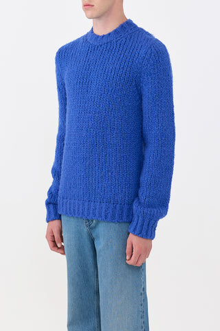 Cobalt Welfat Cashmere Lawrence Knit Sweater - On Model Three-Quarter View | Gabriela Hearst