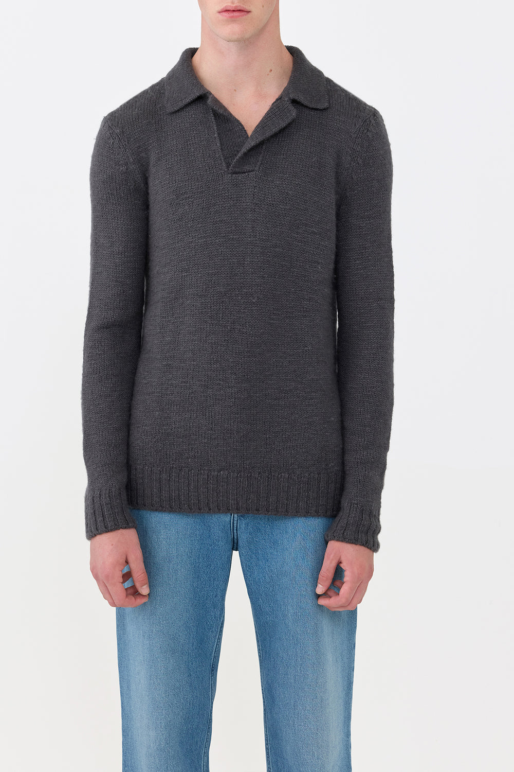 Aled Knit Polo in Charcoal Cashmere