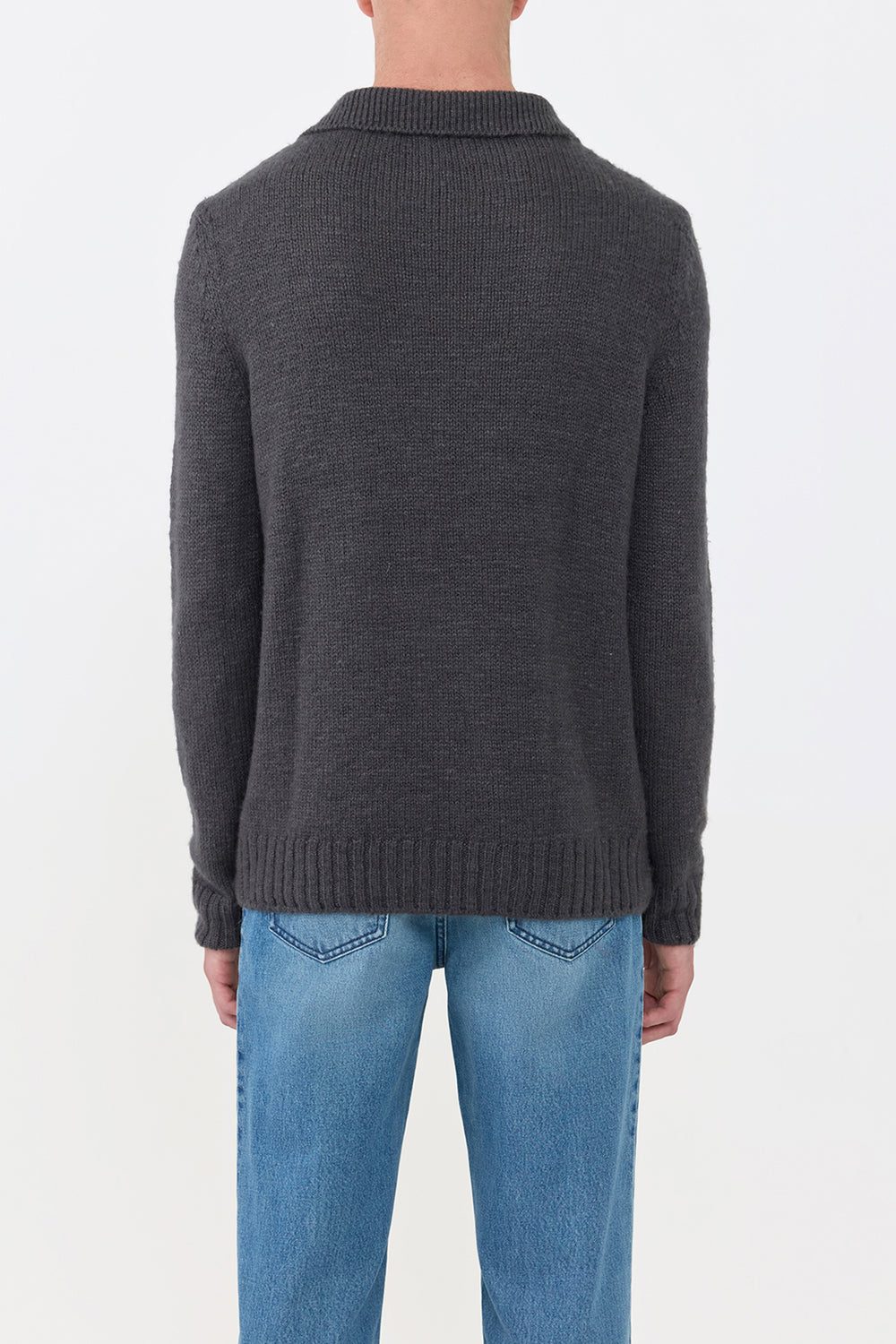 Aled Knit Polo in Charcoal Cashmere