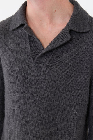Charcoal Cashmere Aled Polo - Collar Detail Close-Up | Gabriela Hearst