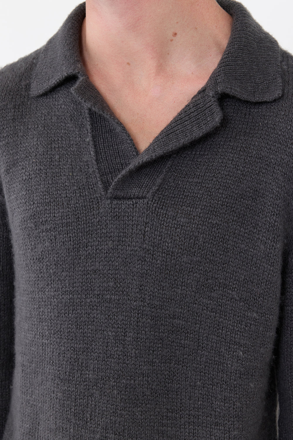 Aled Knit Polo in Charcoal Cashmere
