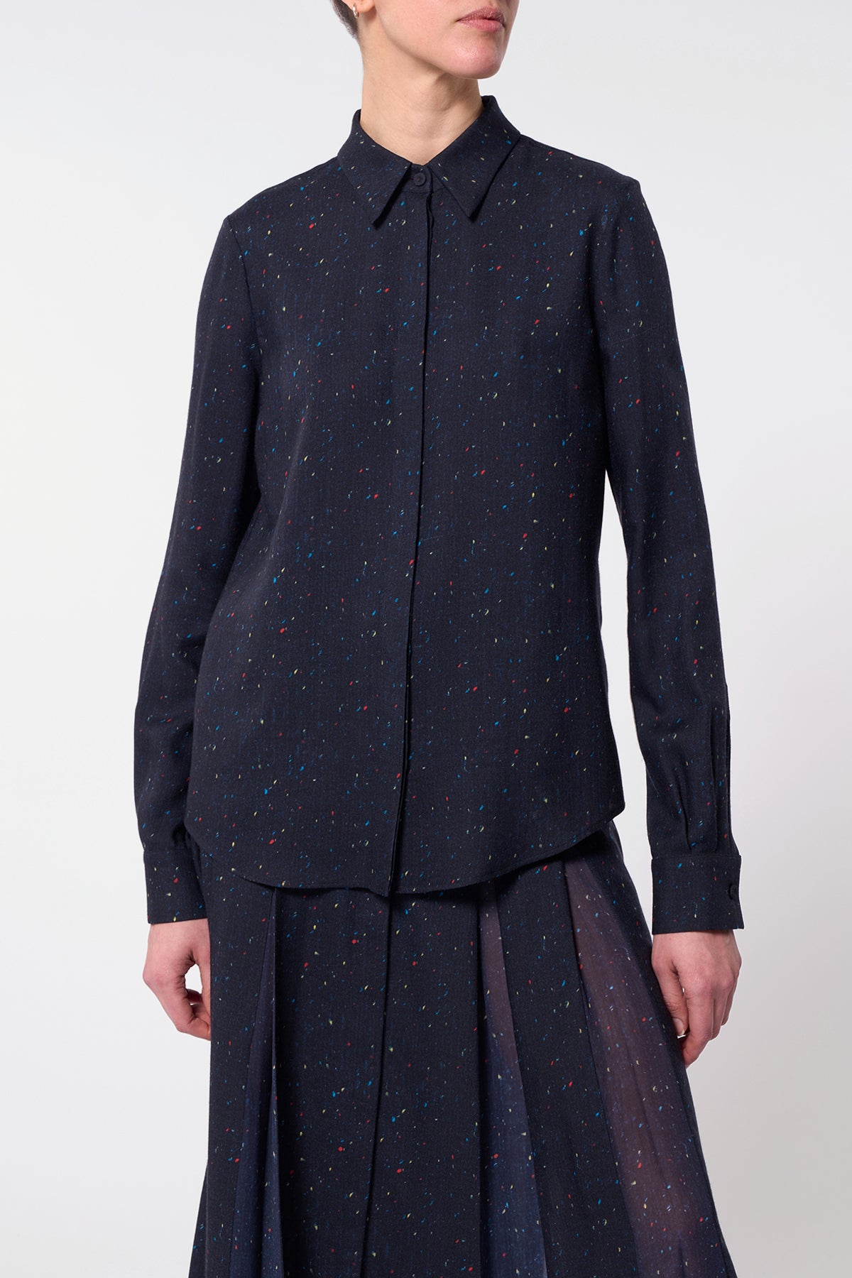 Henri Blouse in Dark Navy Multi Printed Wool