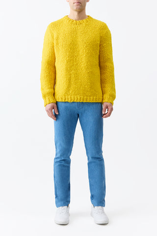 Cadmium Yellow Cashmere Lawrence Sweater On Model Front View with Jeans | Gabriela Hearst