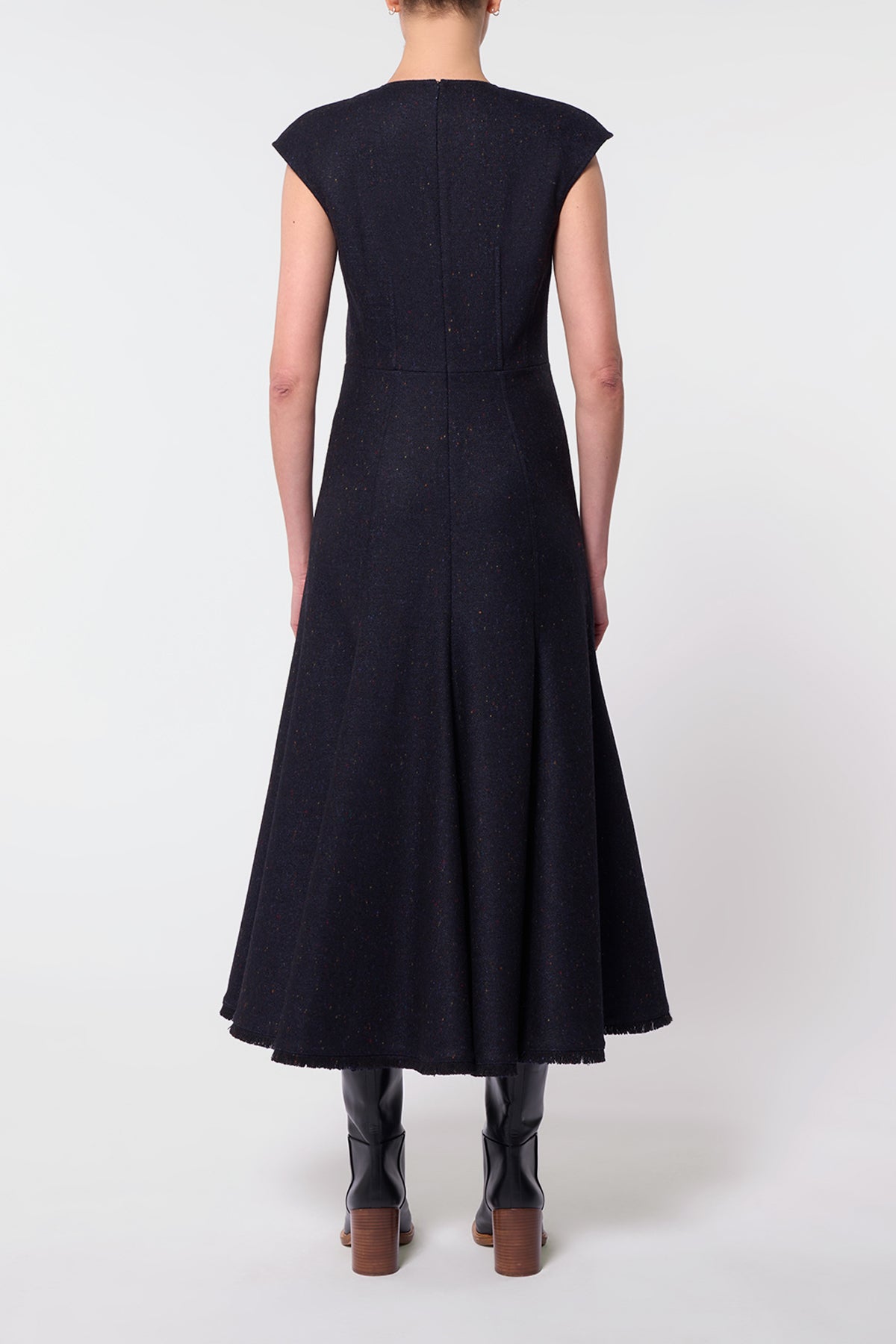 Crowther Dress in Dark Navy Multi Virgin Wool Tweed