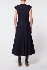 Crowther Dress in Dark Navy Multi Virgin Wool Tweed