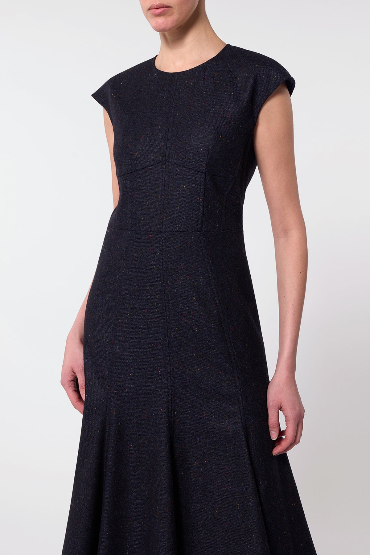 Crowther Dress in Dark Navy Multi Virgin Wool Tweed