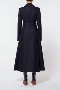 Reith Trench Coat in Dark Navy Multi Virgin Wool Tweed