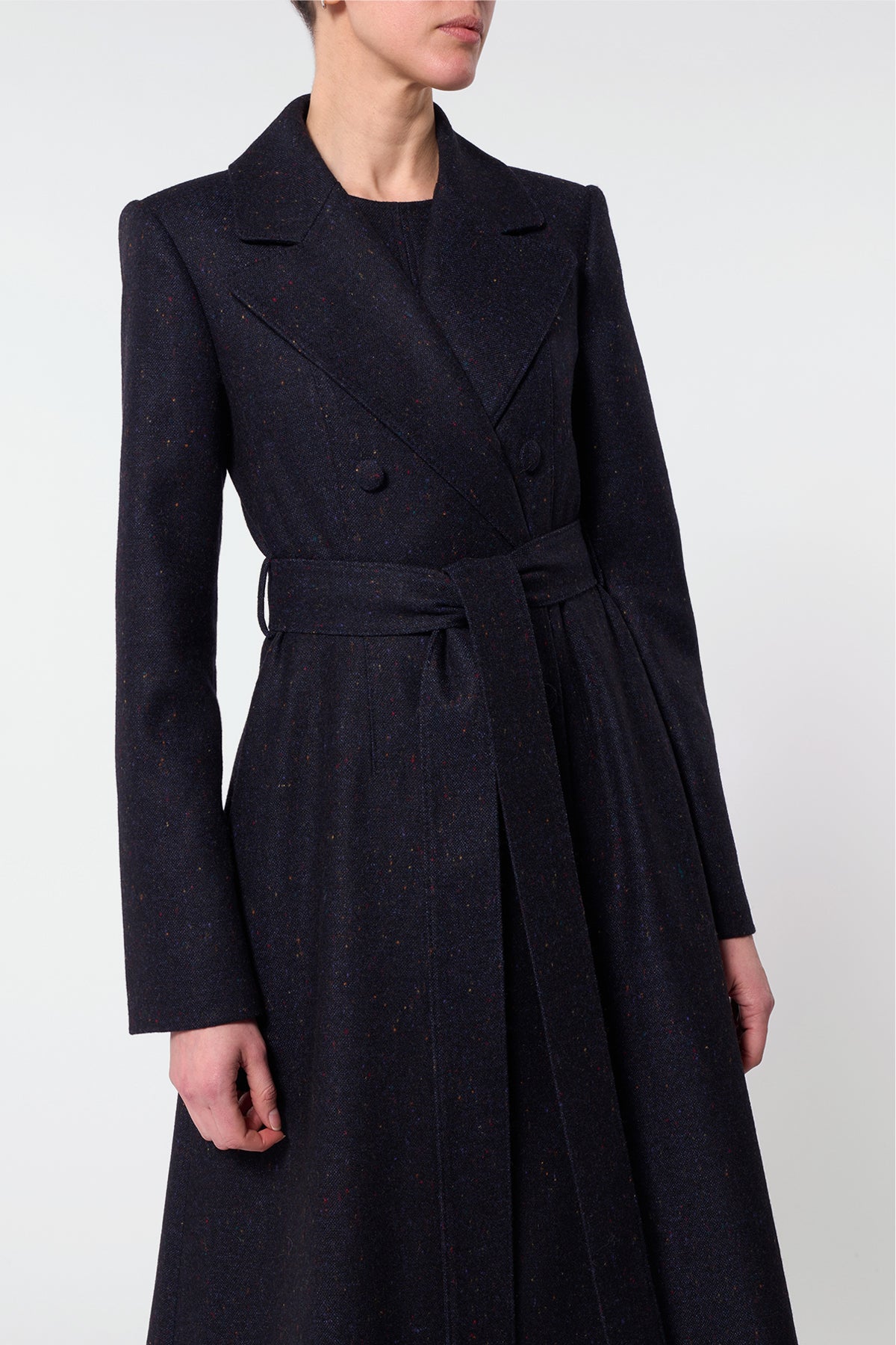 Reith Trench Coat in Dark Navy Multi Virgin Wool Tweed