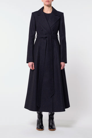 Reith Trench Coat in Dark Navy Multi Virgin Wool Tweed