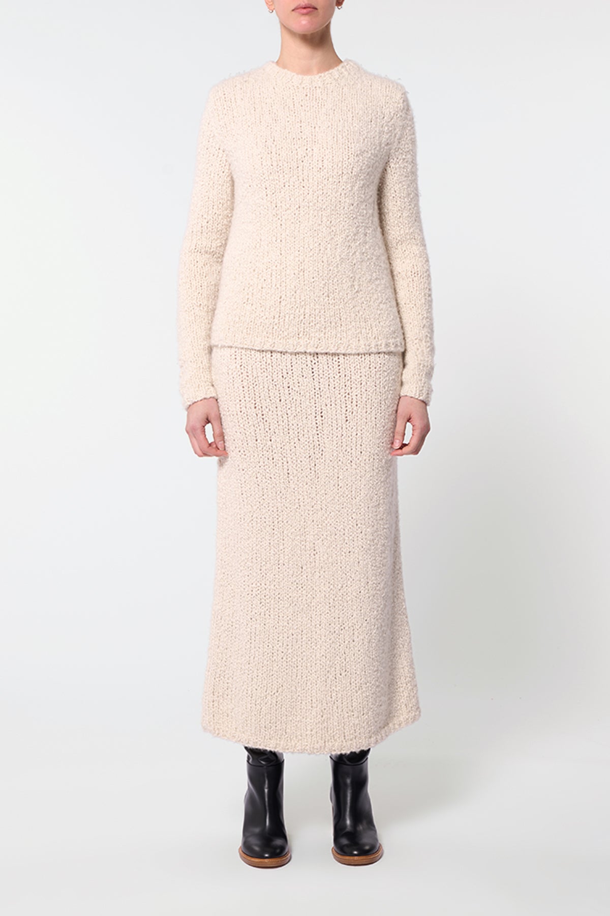 Abrams Knit Sweater in Ivory Cashmere Boucle