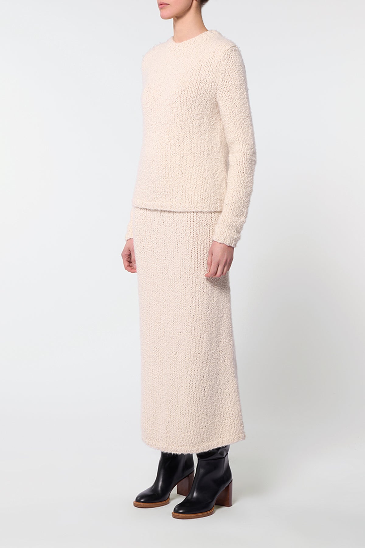 Milne Knit Midi Skirt in Ivory Cashmere Boucle