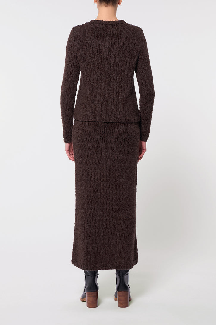 Milne Knit Maxi Skirt in Chocolate Cashmere Boucle