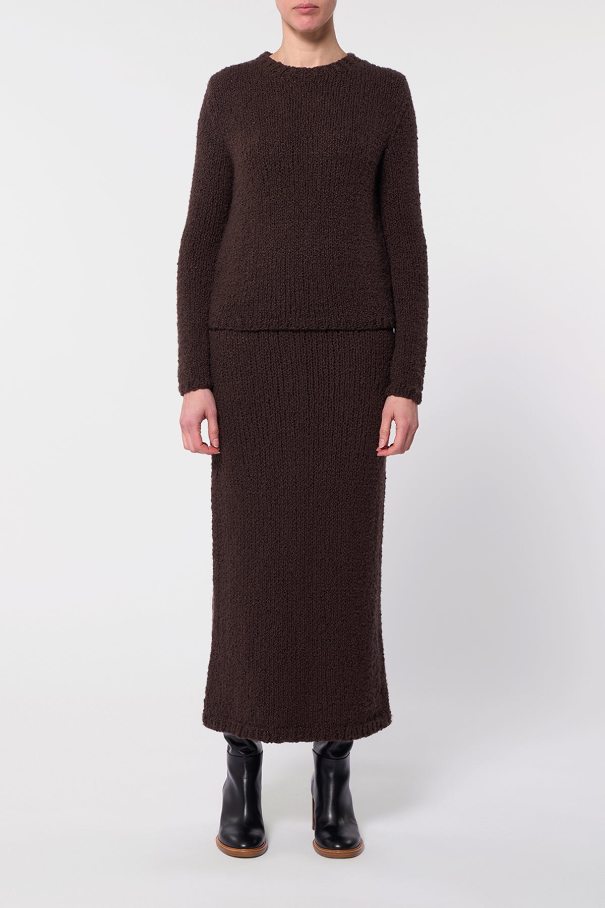 Milne Knit Midi Skirt in Chocolate Cashmere Boucle