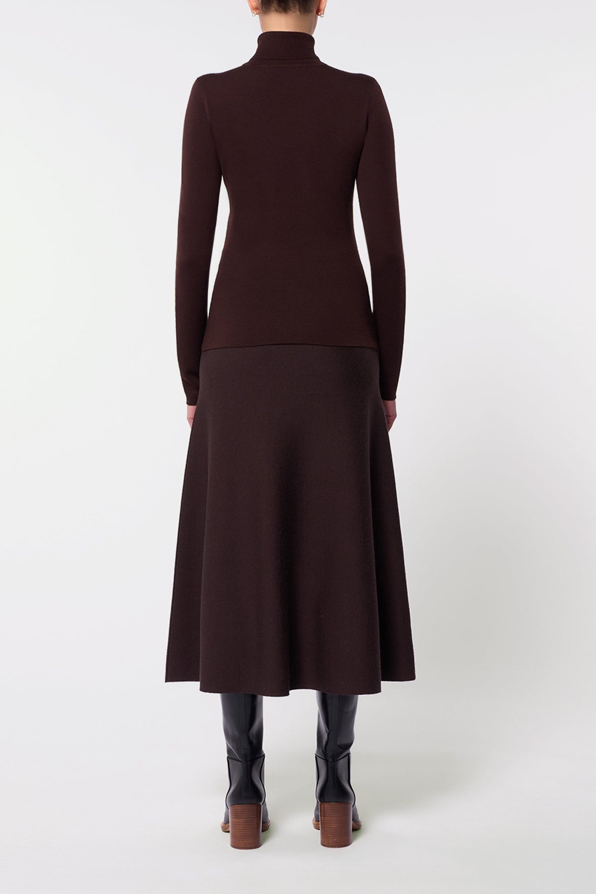 Freddie Knit Midi Skirt in Chocolate Merino Wool Cashmere