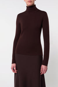 May Knit Turtleneck in Chocolate Merino Wool Cashmere