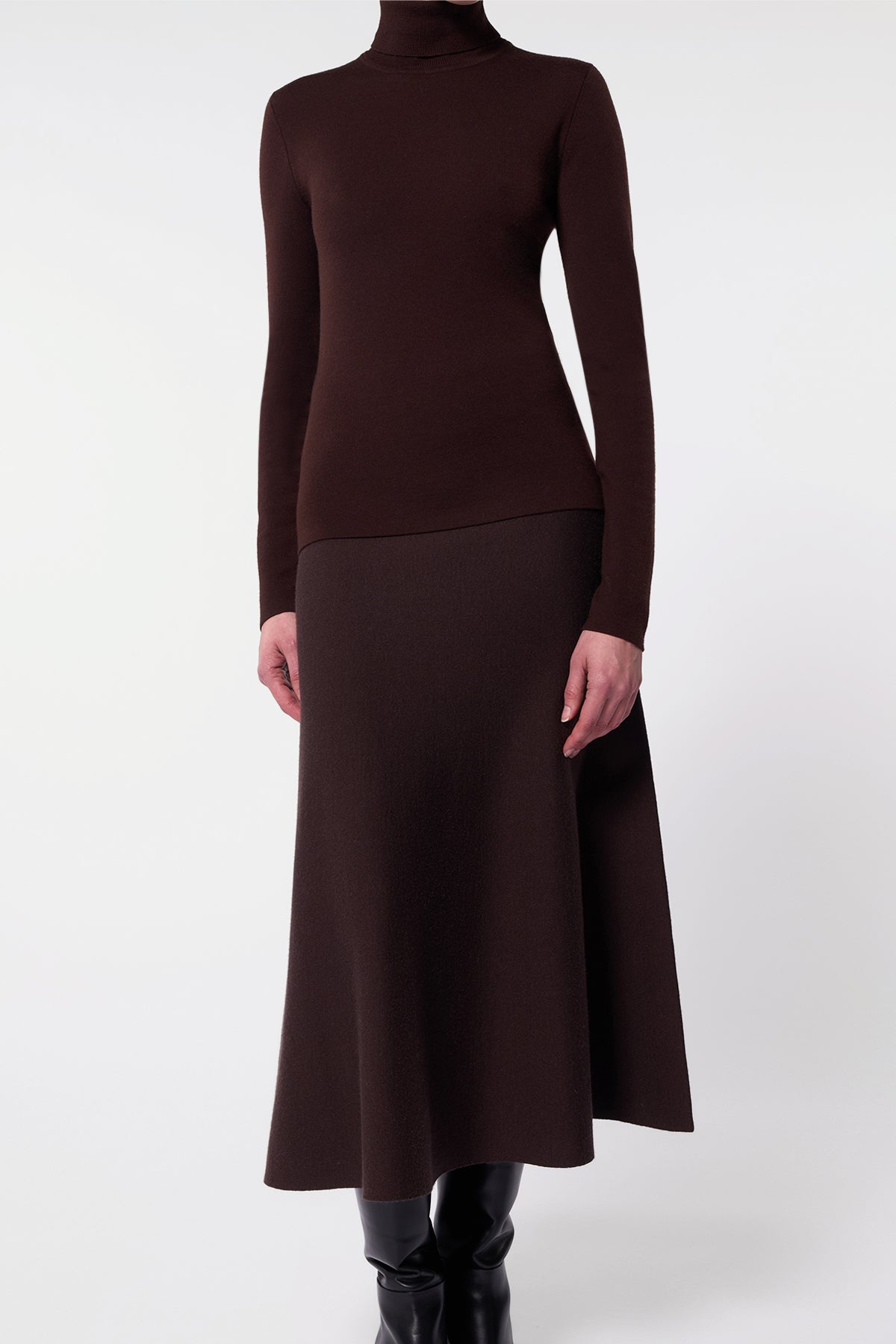 Freddie Knit Midi Skirt in Chocolate Merino Wool Cashmere