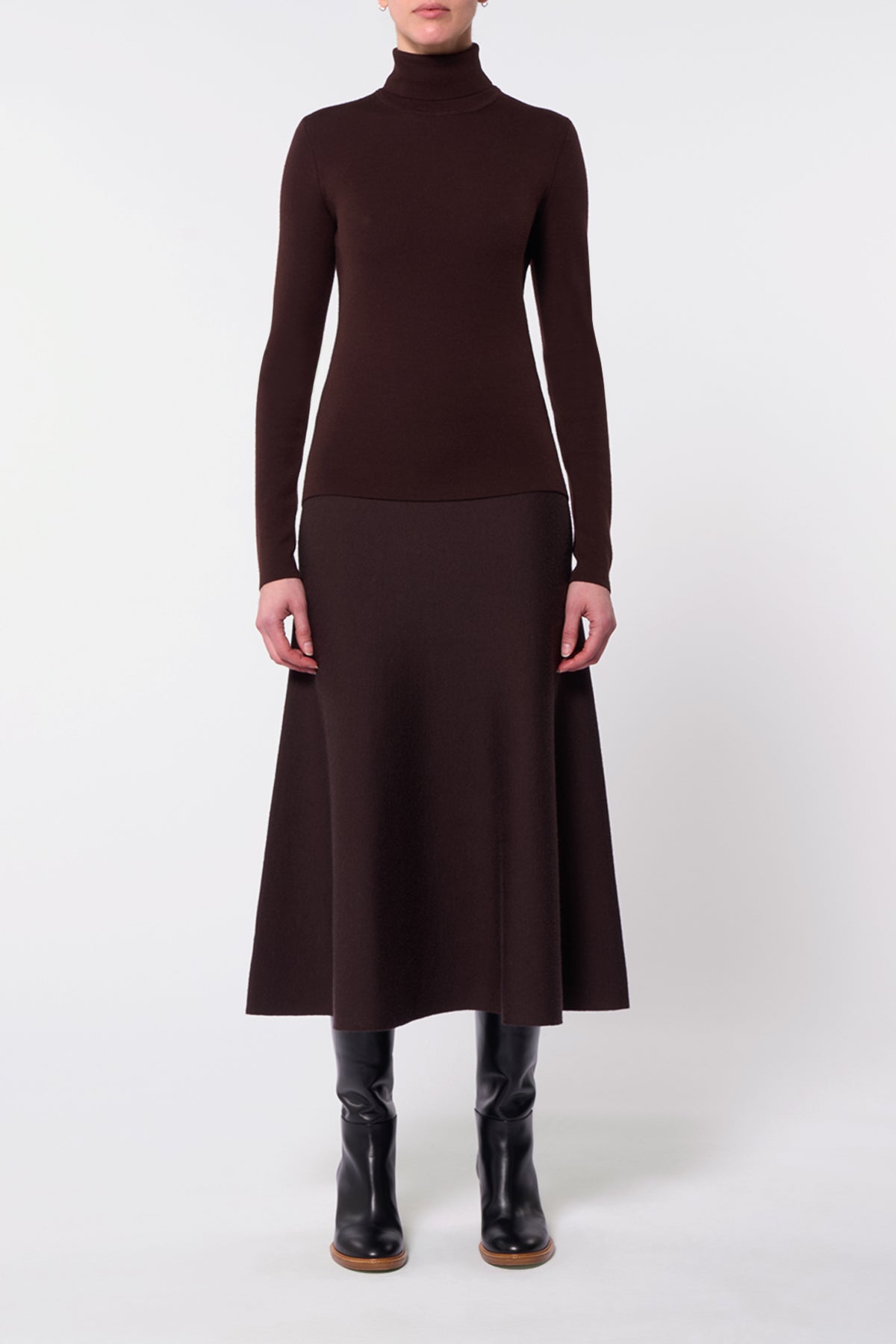 May Knit Turtleneck in Chocolate Merino Wool Cashmere