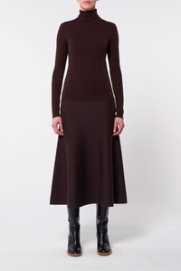 Freddie Knit Midi Skirt in Chocolate Merino Wool Cashmere