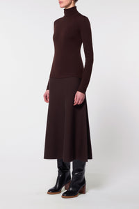 Freddie Knit Midi Skirt in Chocolate Merino Wool Cashmere