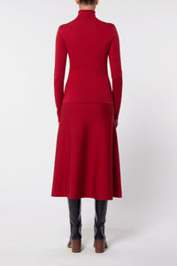 Freddie Knit Midi Skirt in Scarlet Red Merino Wool Cashmere