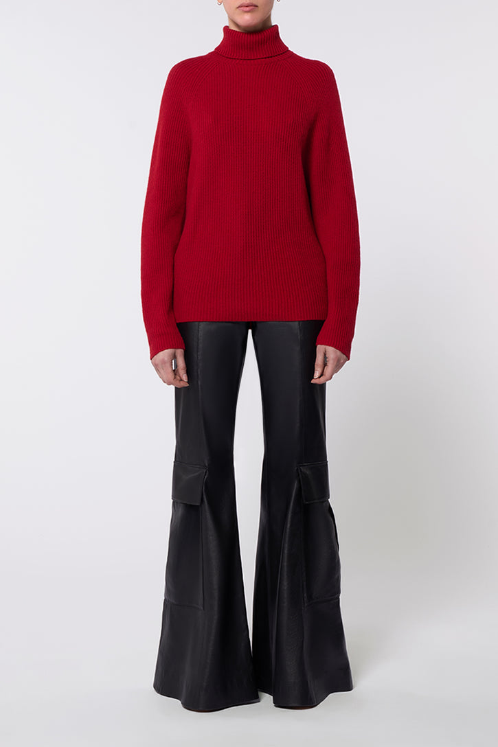 Wigman Knit Turtleneck Sweater in Scarlet Red Cashmere