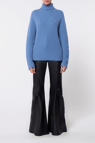 Wigman Knit Turtleneck Sweater in Light Blue Cashmere