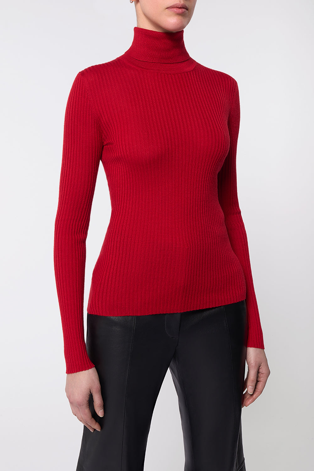 Peppe Knit Turtleneck in Scarlet Red Cashmere Silk