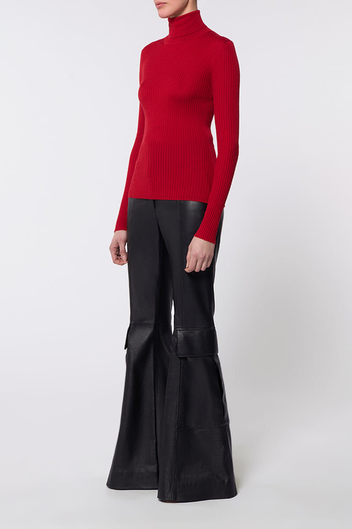 Peppe Knit Turtleneck in Scarlet Red Cashmere Silk