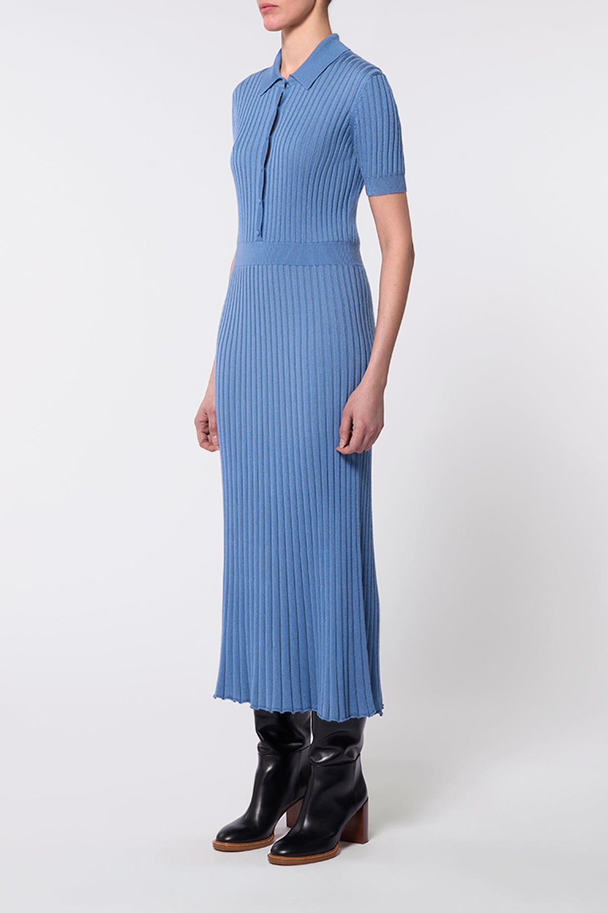 Amor Knit Maxi Dress in Light Blue Denim Cashmere Silk