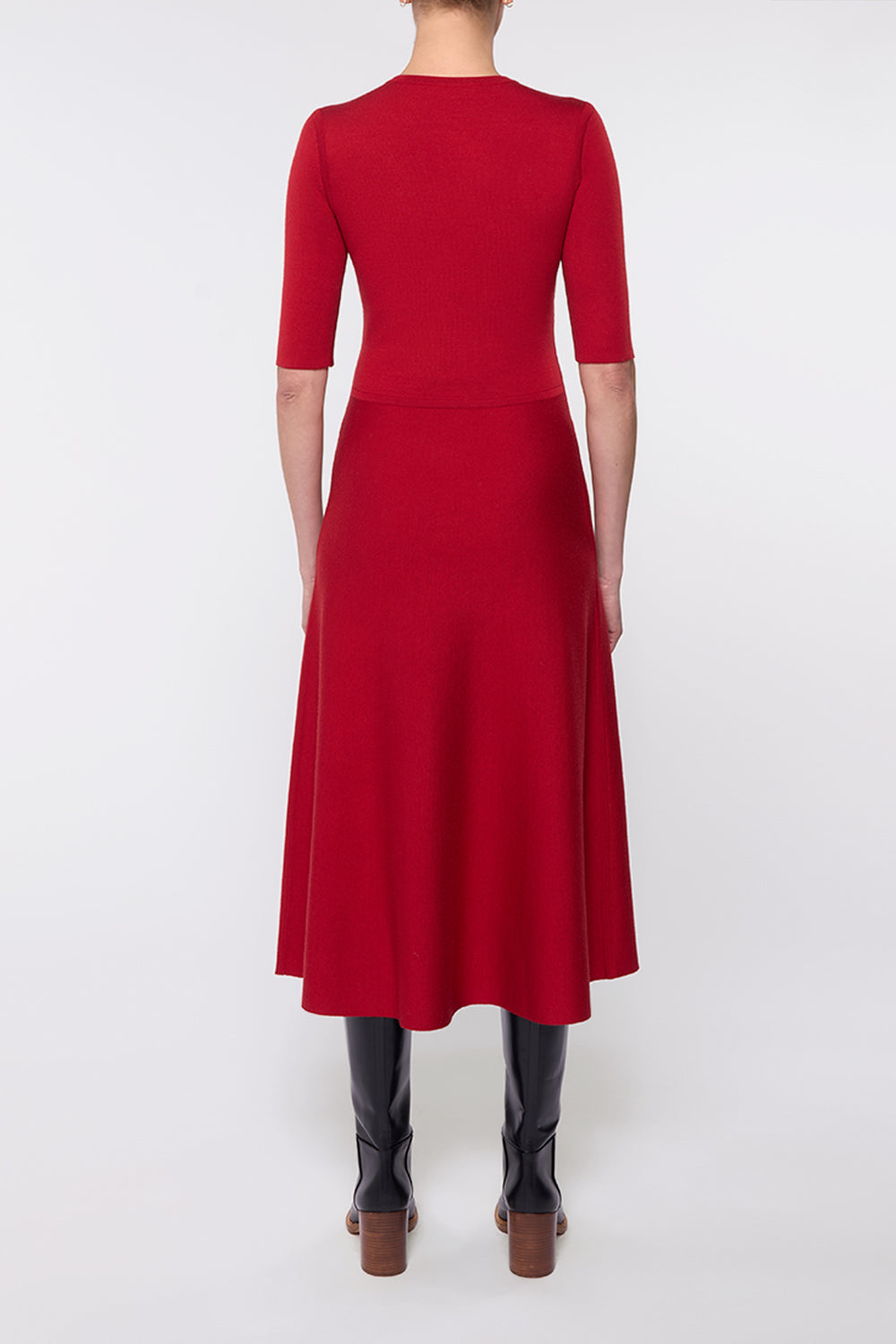 Seymore Knit Midi Dress in Scarlet Red Merino Wool Cashmere