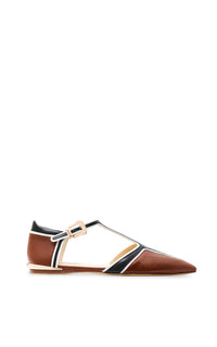 Leya Moto Flat in Cognac Multi Leather