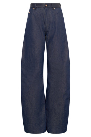 Indigo Blue Recycled Cotton Linen Denim Lucian Barrel-leg Jeans - Front View | Gabriela Hearst