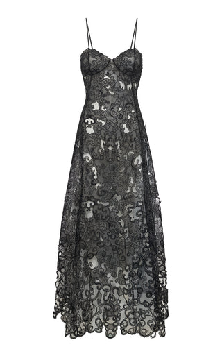 Black Silk Organza Lace Luma Slip Midi Dress - Flat Lay | Gabriela Hearst